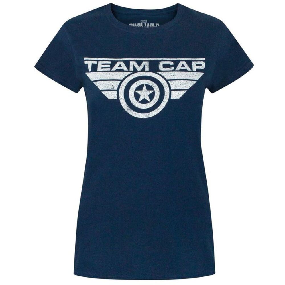 Captain America Womens/Ladies Civil War Team Cap Distressed T-Shirt / Blue